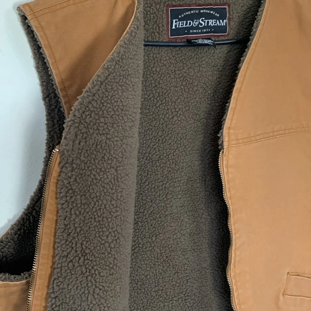 Field & Stream Workwear Cotton Canvas Faux Sherpa Lined Zip Vest Size XL